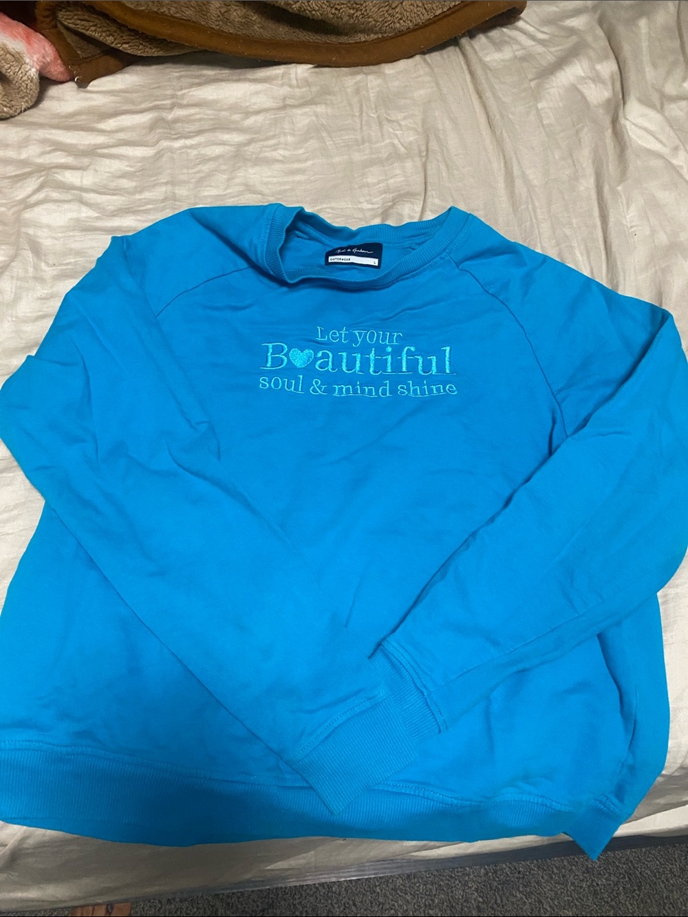Mast and harbour  Turquoise Crewneck Sweater with Positive Embroidery